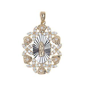 Virgin Guadalupe Pendant CZ Yellow and White Gold 14k